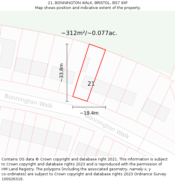 21, BONNINGTON WALK, BRISTOL, BS7 9XF: Plot and title map