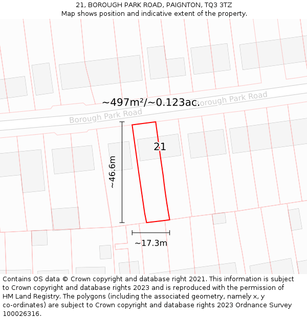 21, BOROUGH PARK ROAD, PAIGNTON, TQ3 3TZ: Plot and title map