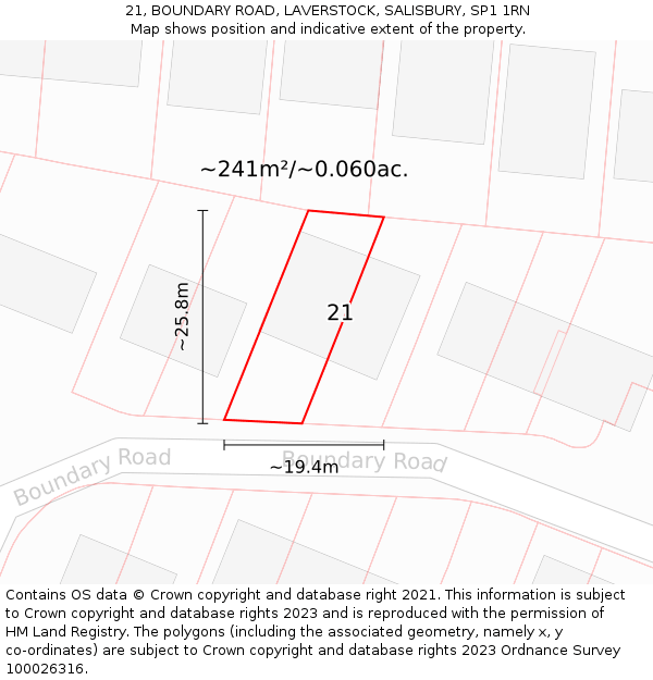 21, BOUNDARY ROAD, LAVERSTOCK, SALISBURY, SP1 1RN: Plot and title map