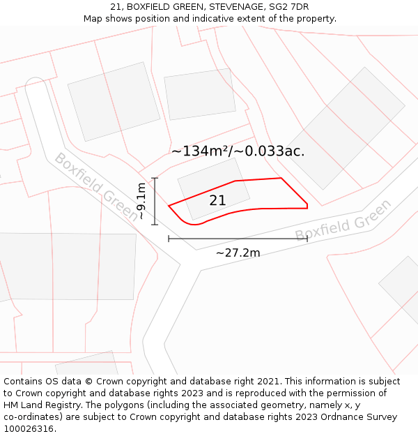 21, BOXFIELD GREEN, STEVENAGE, SG2 7DR: Plot and title map