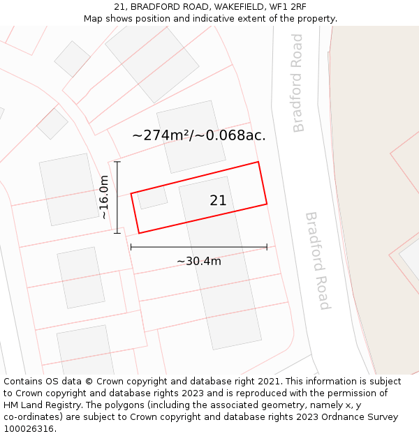 21, BRADFORD ROAD, WAKEFIELD, WF1 2RF: Plot and title map