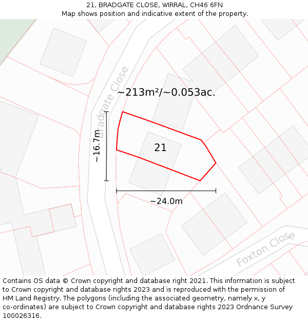 21, BRADGATE CLOSE, WIRRAL, CH46 6FN: Plot and title map