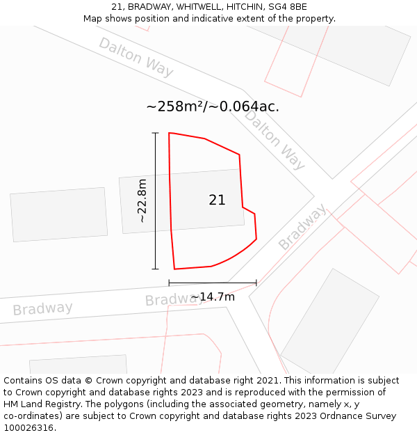 21, BRADWAY, WHITWELL, HITCHIN, SG4 8BE: Plot and title map