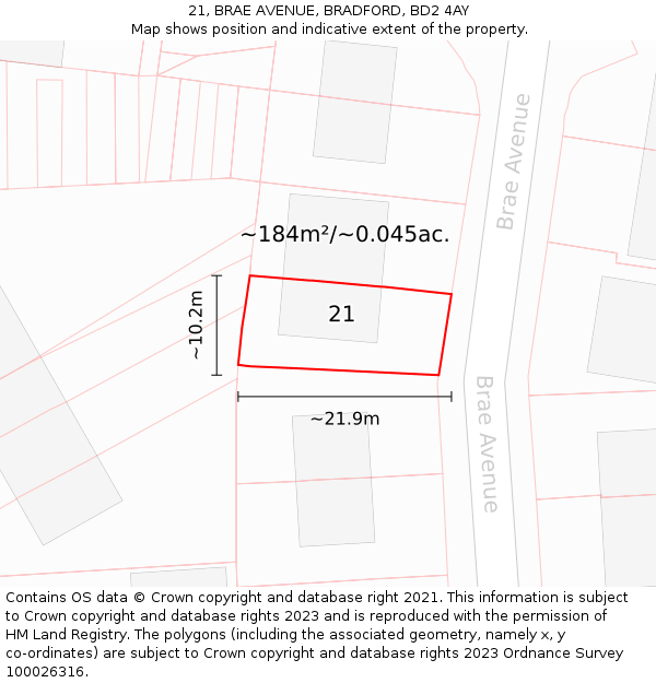 21, BRAE AVENUE, BRADFORD, BD2 4AY: Plot and title map