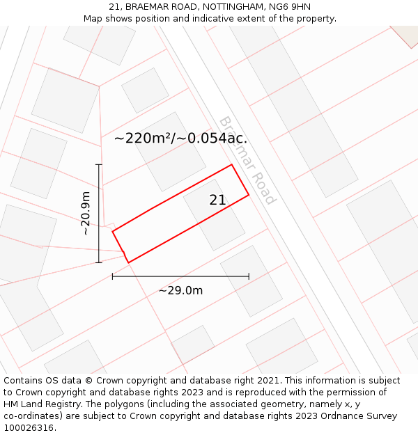 21, BRAEMAR ROAD, NOTTINGHAM, NG6 9HN: Plot and title map