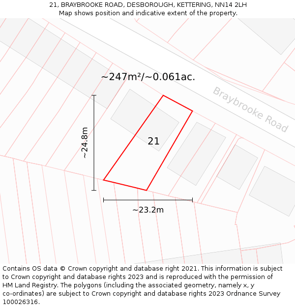 21, BRAYBROOKE ROAD, DESBOROUGH, KETTERING, NN14 2LH: Plot and title map