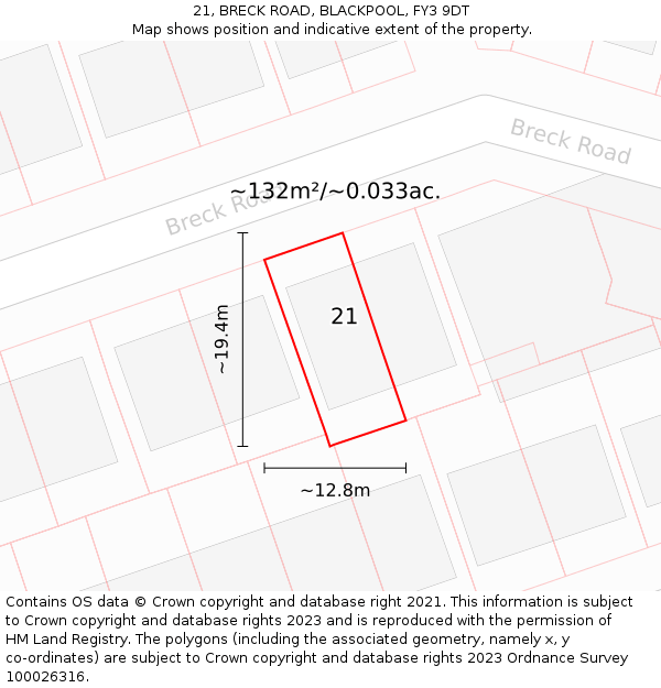 21, BRECK ROAD, BLACKPOOL, FY3 9DT: Plot and title map