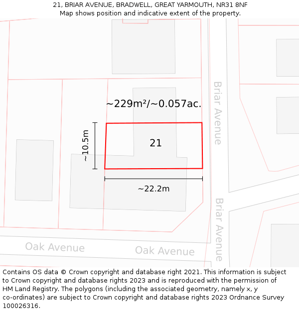 21, BRIAR AVENUE, BRADWELL, GREAT YARMOUTH, NR31 8NF: Plot and title map