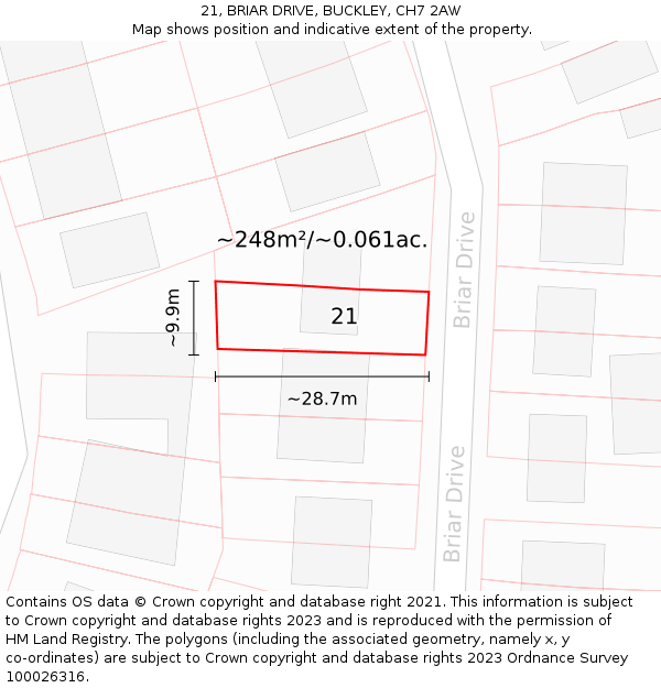 21, BRIAR DRIVE, BUCKLEY, CH7 2AW: Plot and title map