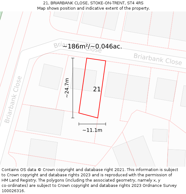 21, BRIARBANK CLOSE, STOKE-ON-TRENT, ST4 4RS: Plot and title map