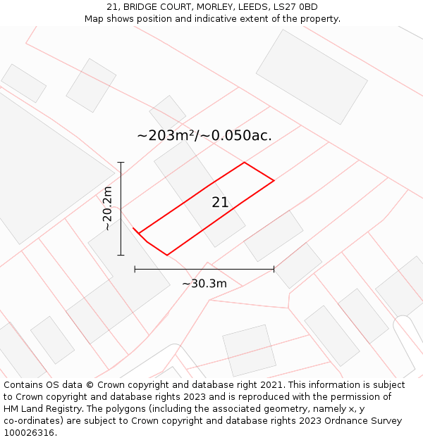 21, BRIDGE COURT, MORLEY, LEEDS, LS27 0BD: Plot and title map