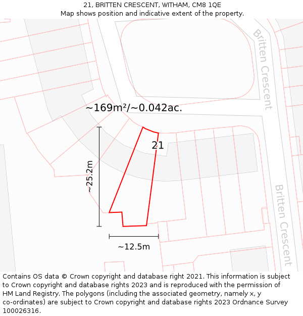 21, BRITTEN CRESCENT, WITHAM, CM8 1QE: Plot and title map