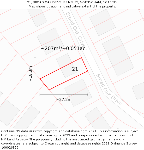 21, BROAD OAK DRIVE, BRINSLEY, NOTTINGHAM, NG16 5DJ: Plot and title map