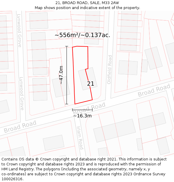 21, BROAD ROAD, SALE, M33 2AW: Plot and title map