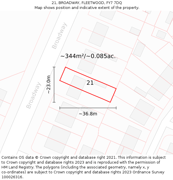 21, BROADWAY, FLEETWOOD, FY7 7DQ: Plot and title map