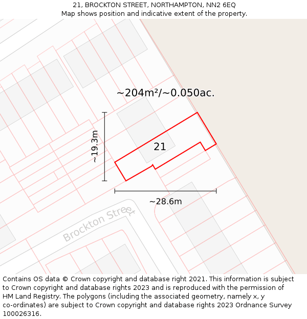 21, BROCKTON STREET, NORTHAMPTON, NN2 6EQ: Plot and title map