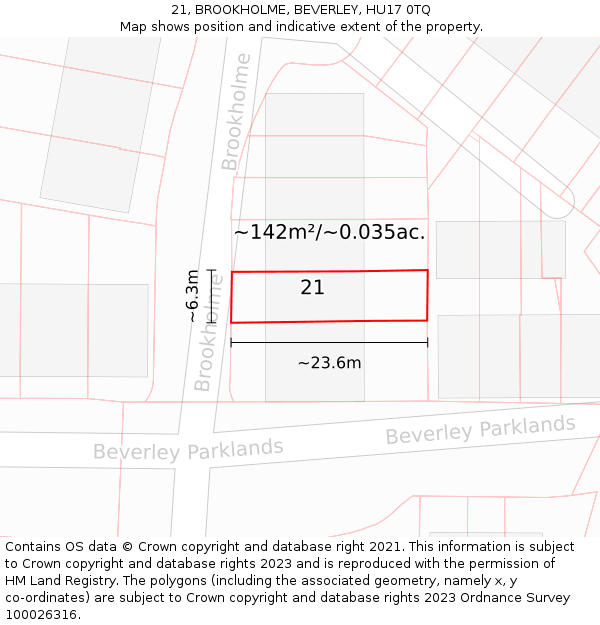 21, BROOKHOLME, BEVERLEY, HU17 0TQ: Plot and title map