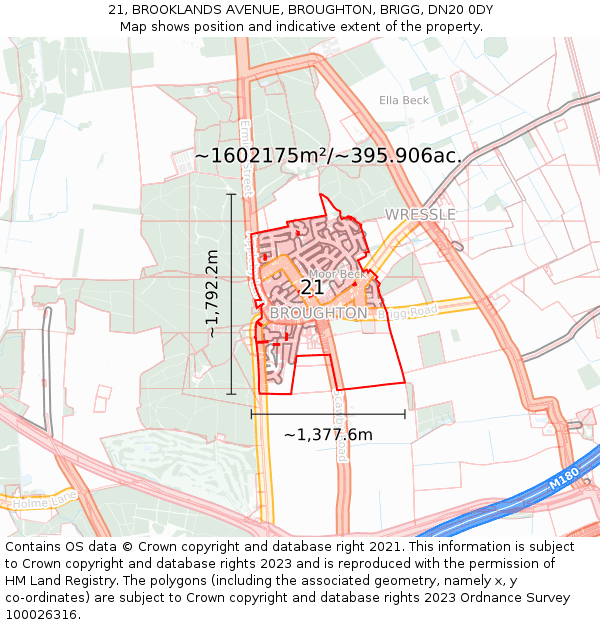 21, BROOKLANDS AVENUE, BROUGHTON, BRIGG, DN20 0DY: Plot and title map