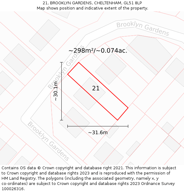 21, BROOKLYN GARDENS, CHELTENHAM, GL51 8LP: Plot and title map