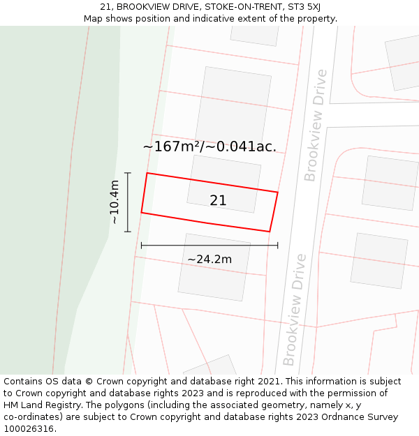 21, BROOKVIEW DRIVE, STOKE-ON-TRENT, ST3 5XJ: Plot and title map