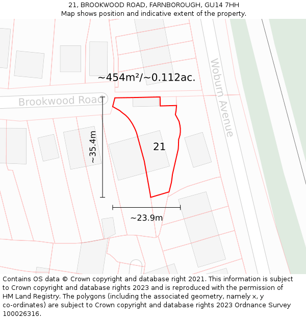 21, BROOKWOOD ROAD, FARNBOROUGH, GU14 7HH: Plot and title map