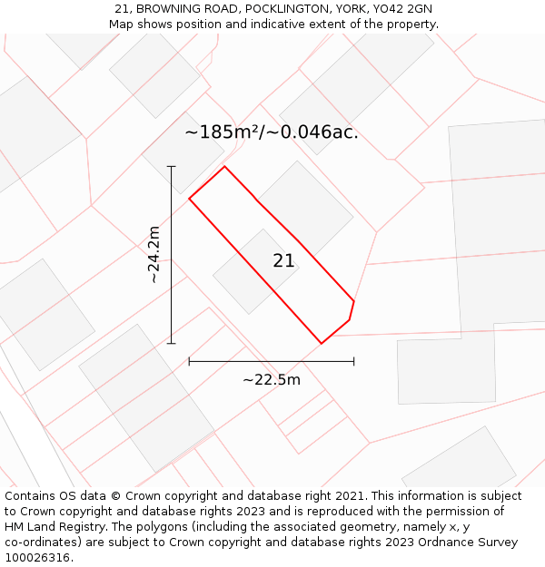 21, BROWNING ROAD, POCKLINGTON, YORK, YO42 2GN: Plot and title map