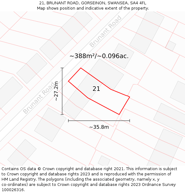 21, BRUNANT ROAD, GORSEINON, SWANSEA, SA4 4FL: Plot and title map