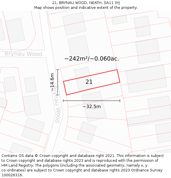 21, BRYNAU WOOD, NEATH, SA11 3YJ: Plot and title map