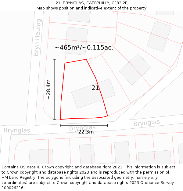 21, BRYNGLAS, CAERPHILLY, CF83 2PJ: Plot and title map