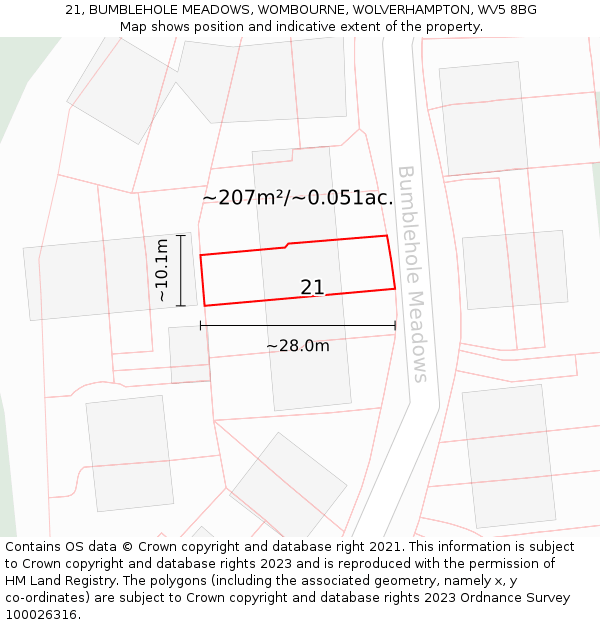 21, BUMBLEHOLE MEADOWS, WOMBOURNE, WOLVERHAMPTON, WV5 8BG: Plot and title map