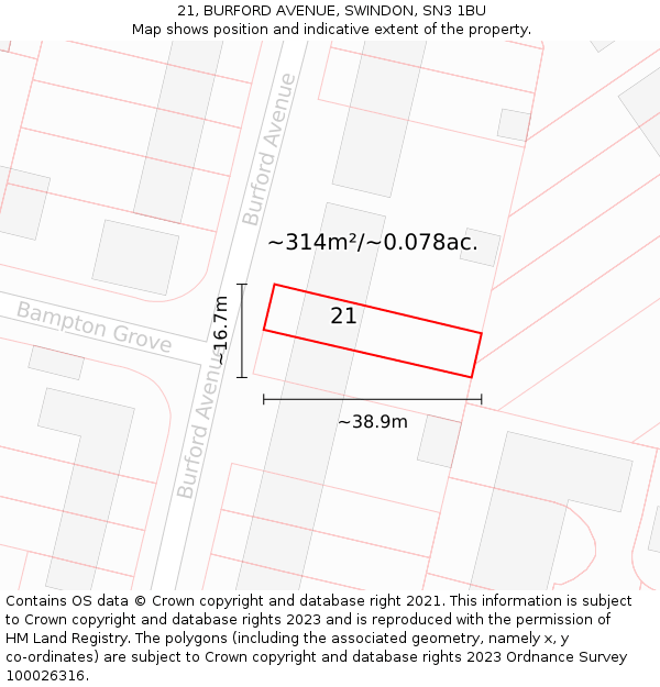 21, BURFORD AVENUE, SWINDON, SN3 1BU: Plot and title map