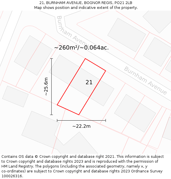 21, BURNHAM AVENUE, BOGNOR REGIS, PO21 2LB: Plot and title map