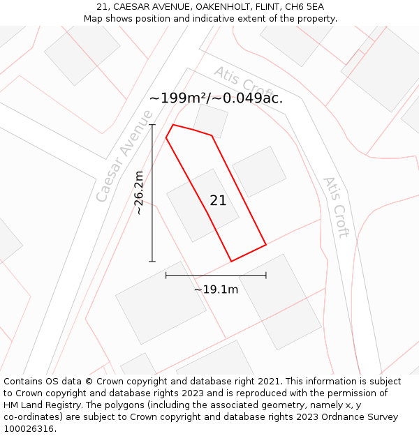 21, CAESAR AVENUE, OAKENHOLT, FLINT, CH6 5EA: Plot and title map