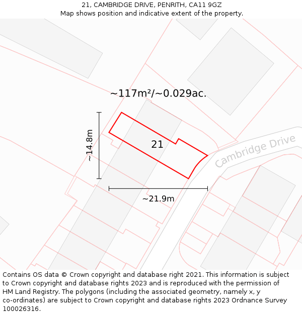 21, CAMBRIDGE DRIVE, PENRITH, CA11 9GZ: Plot and title map