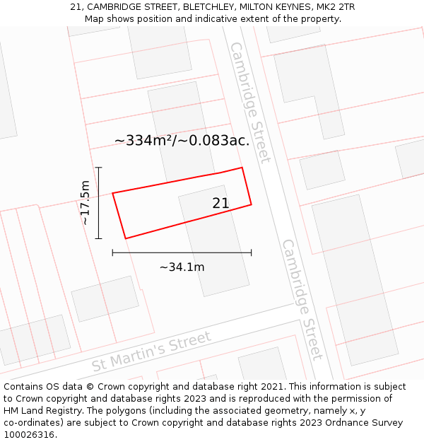 21, CAMBRIDGE STREET, BLETCHLEY, MILTON KEYNES, MK2 2TR: Plot and title map