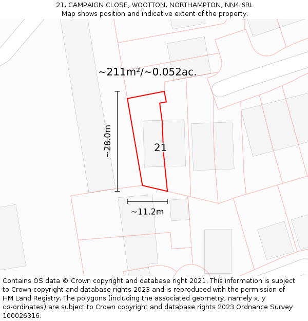 21, CAMPAIGN CLOSE, WOOTTON, NORTHAMPTON, NN4 6RL: Plot and title map