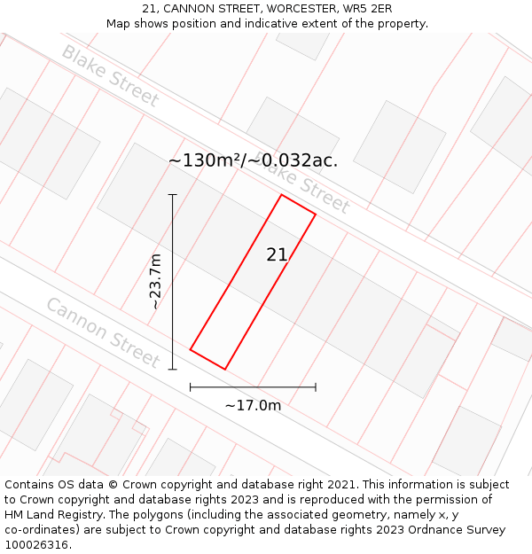 21, CANNON STREET, WORCESTER, WR5 2ER: Plot and title map