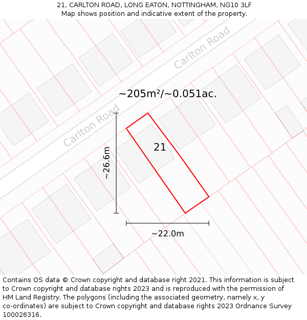 21, CARLTON ROAD, LONG EATON, NOTTINGHAM, NG10 3LF: Plot and title map