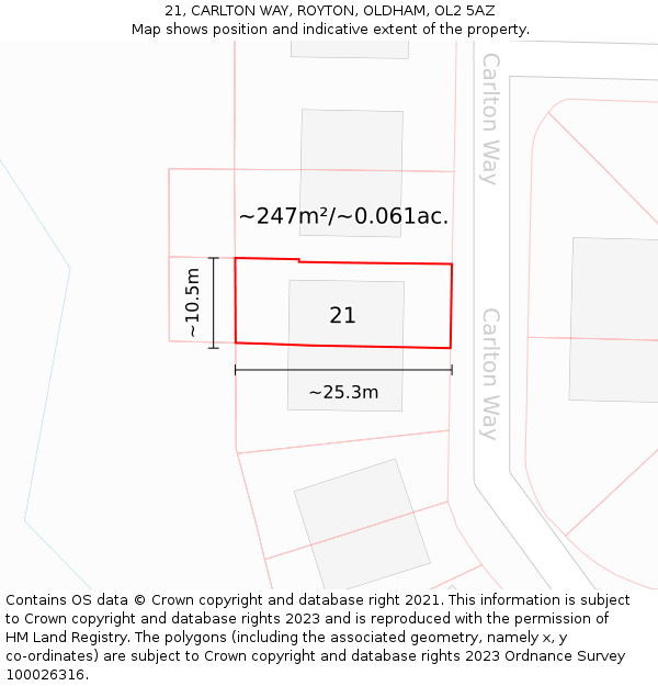 21, CARLTON WAY, ROYTON, OLDHAM, OL2 5AZ: Plot and title map