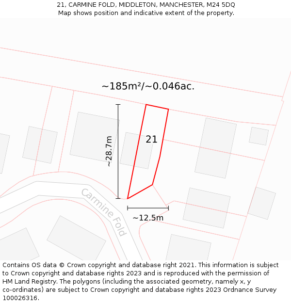 21, CARMINE FOLD, MIDDLETON, MANCHESTER, M24 5DQ: Plot and title map