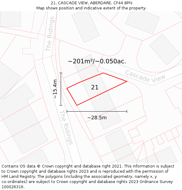 21, CASCADE VIEW, ABERDARE, CF44 8PN: Plot and title map