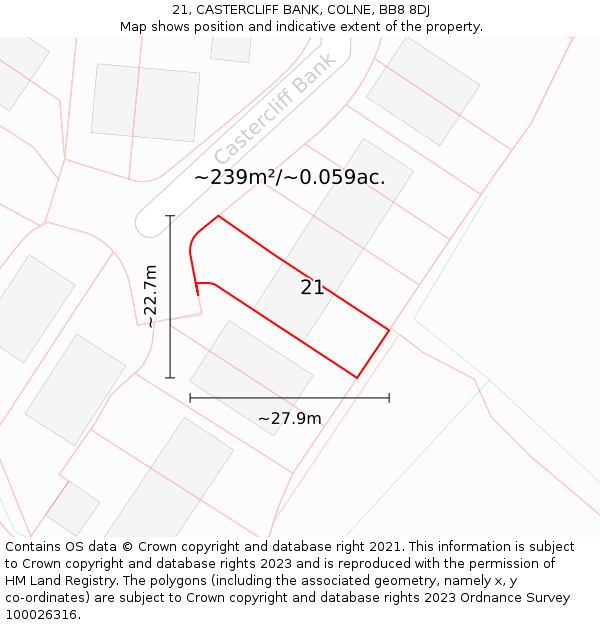 21, CASTERCLIFF BANK, COLNE, BB8 8DJ: Plot and title map