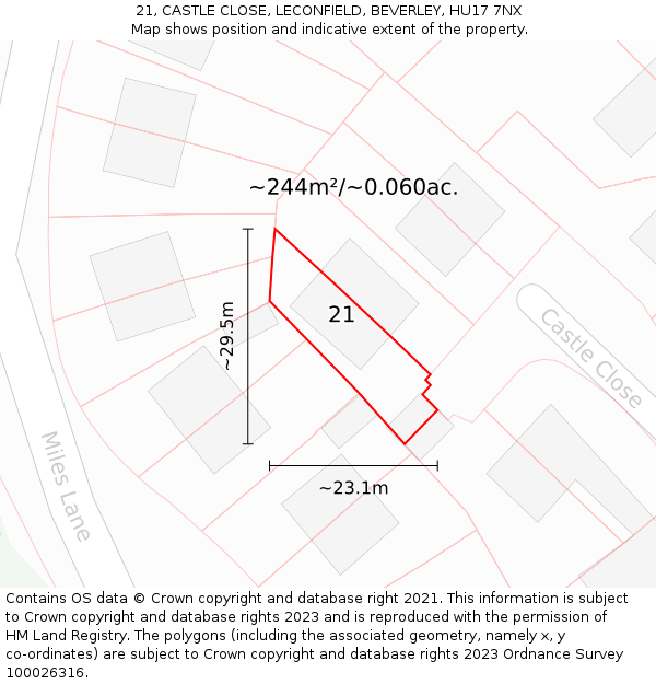 21, CASTLE CLOSE, LECONFIELD, BEVERLEY, HU17 7NX: Plot and title map