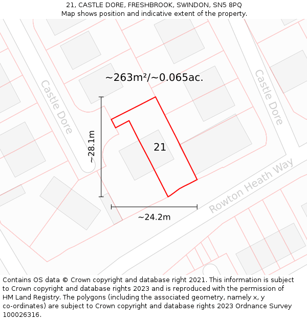 21, CASTLE DORE, FRESHBROOK, SWINDON, SN5 8PQ: Plot and title map