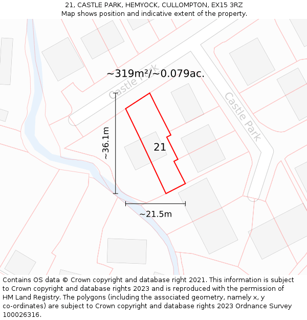 21, CASTLE PARK, HEMYOCK, CULLOMPTON, EX15 3RZ: Plot and title map