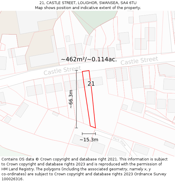 21, CASTLE STREET, LOUGHOR, SWANSEA, SA4 6TU: Plot and title map