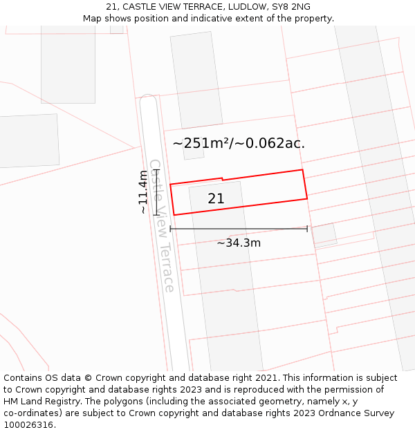 21, CASTLE VIEW TERRACE, LUDLOW, SY8 2NG: Plot and title map