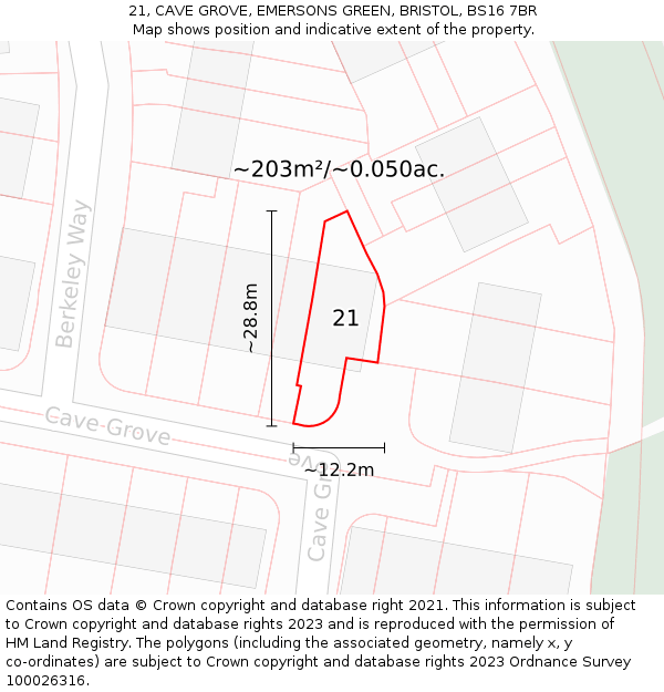21, CAVE GROVE, EMERSONS GREEN, BRISTOL, BS16 7BR: Plot and title map