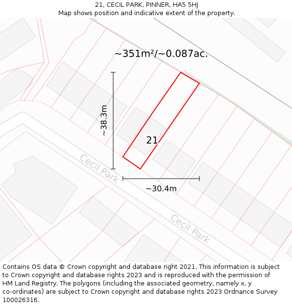 21, CECIL PARK, PINNER, HA5 5HJ: Plot and title map