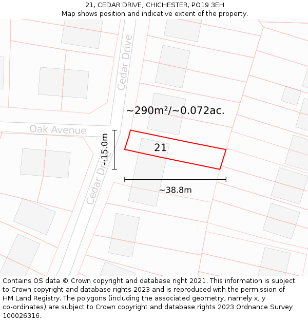 21, CEDAR DRIVE, CHICHESTER, PO19 3EH: Plot and title map